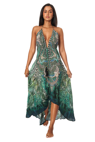 Beaded Luxe  Halter Maxi by La Moda - Emerald