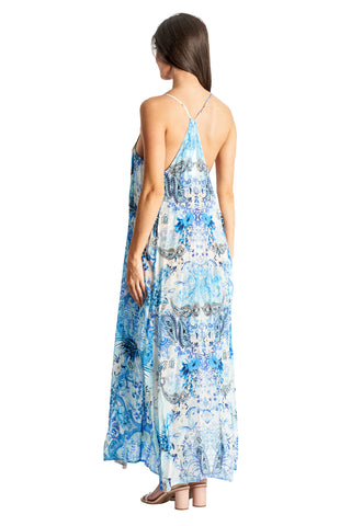 Beaded Luxe Maxi by La Moda - Light Blue Floral