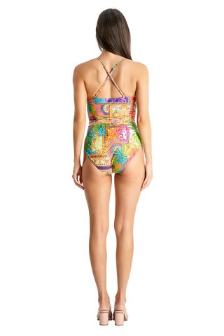 Tie Waist One Piece by La Moda - Tropical