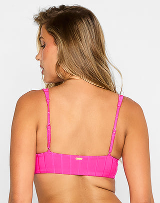 Brooke Bandeau Bikini Top in Influencer Pink Shiny Wide Rib - Back View