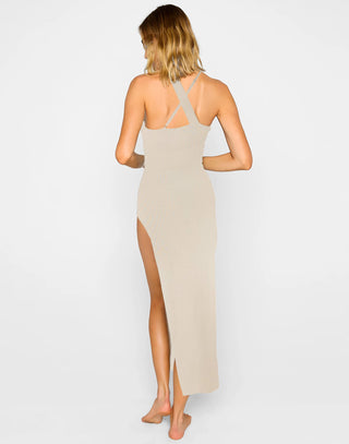 Cross Your Heart Maxi Dress by Summer Haus in Stone - Back View