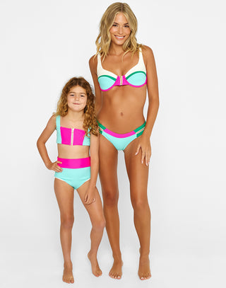 Della Skimpy Bikini Bottom in Aqua/Pink/Green - Alternate Front View