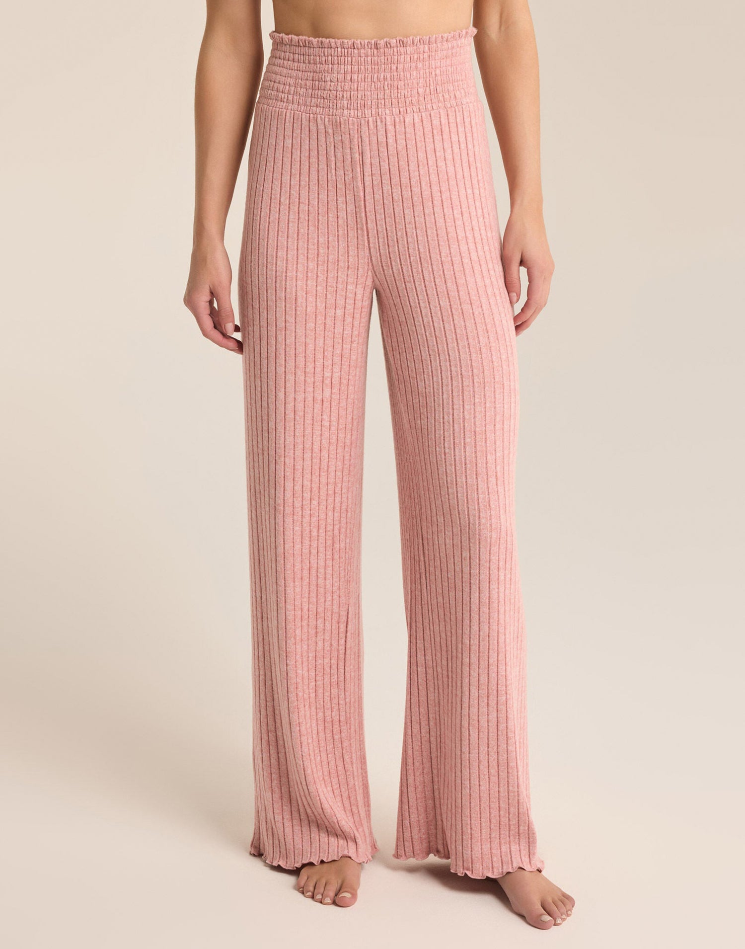 Dawn Smocked Rib Lounge Pant by Z Supply in Rosebud - Front View