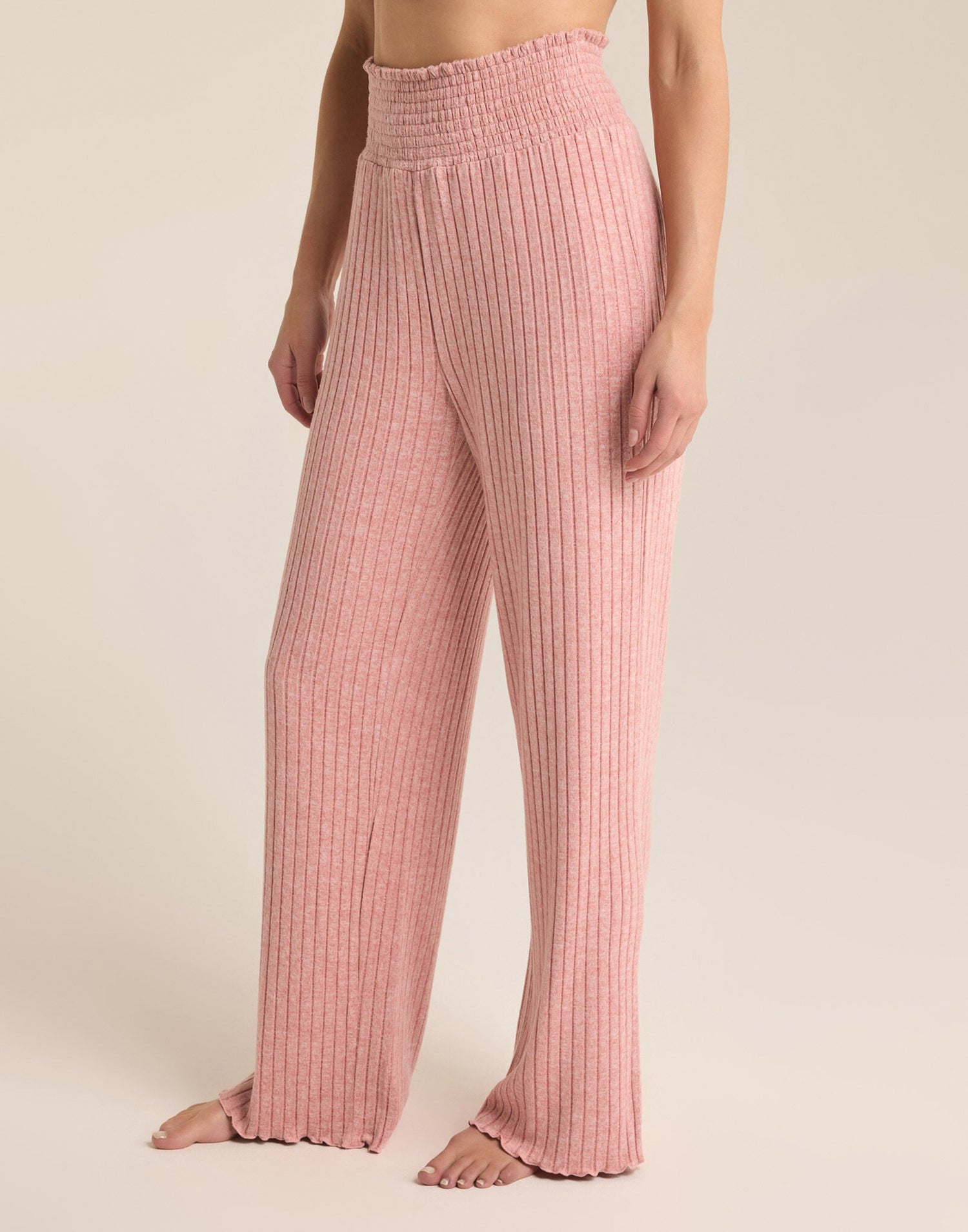 Dawn Smocked Rib Lounge Pant by Z Supply in Rosebud - Angled View