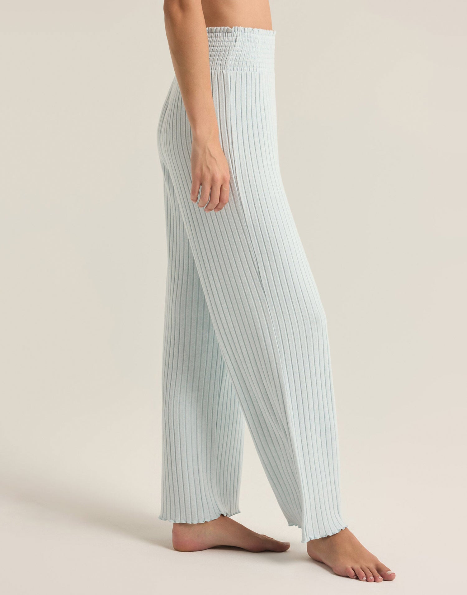 Dawn Smocked Rib Lounge Pant by Z Supply in Snowflake Blue - Side View