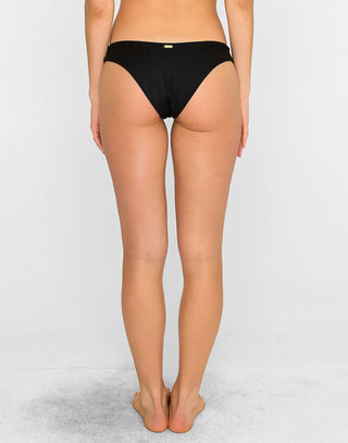 Gloria Skimpy Bikini Bottom in Black Shiny Wide Rib - Back View