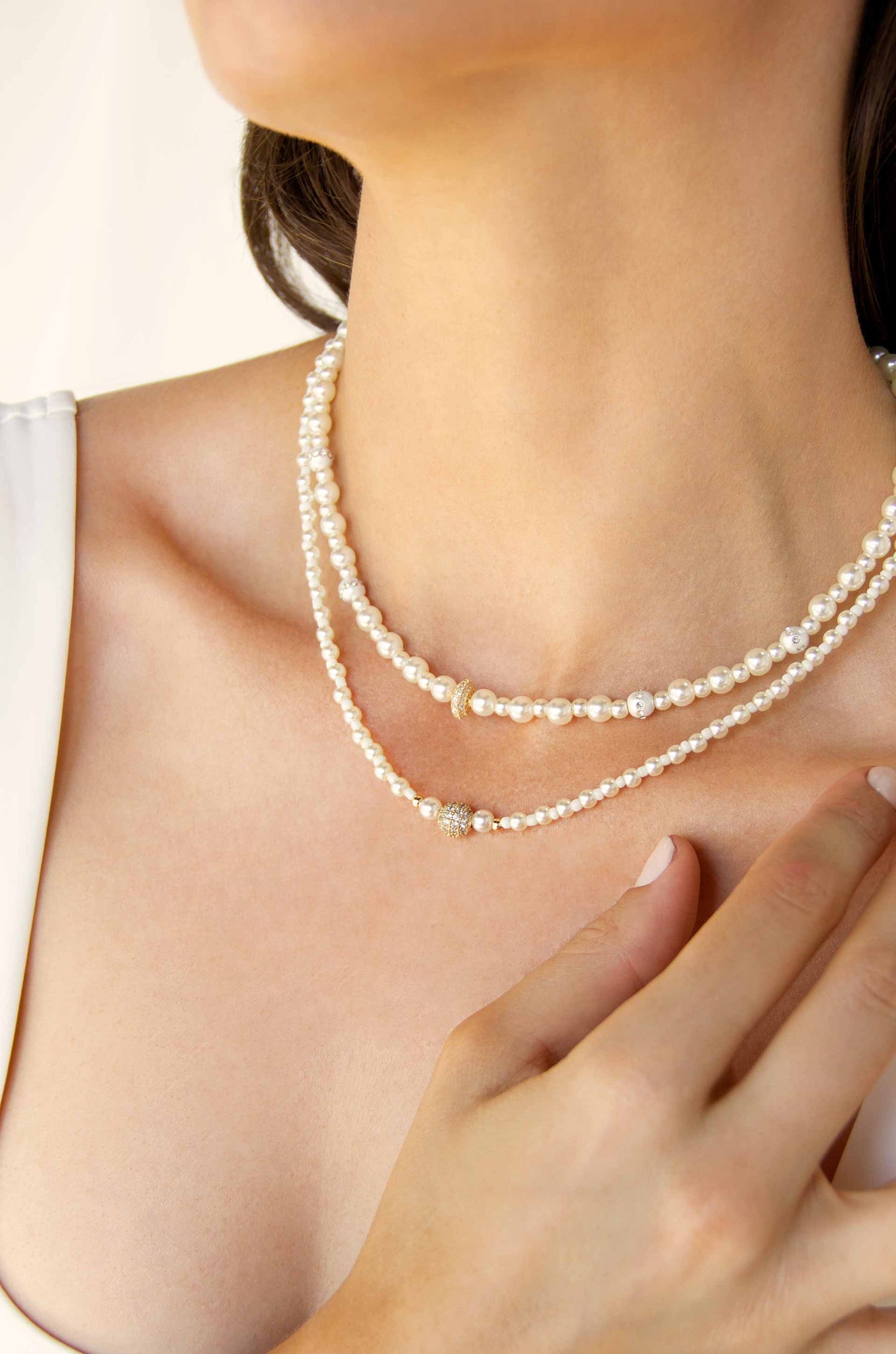 Double Pearl Chain Necklace Set