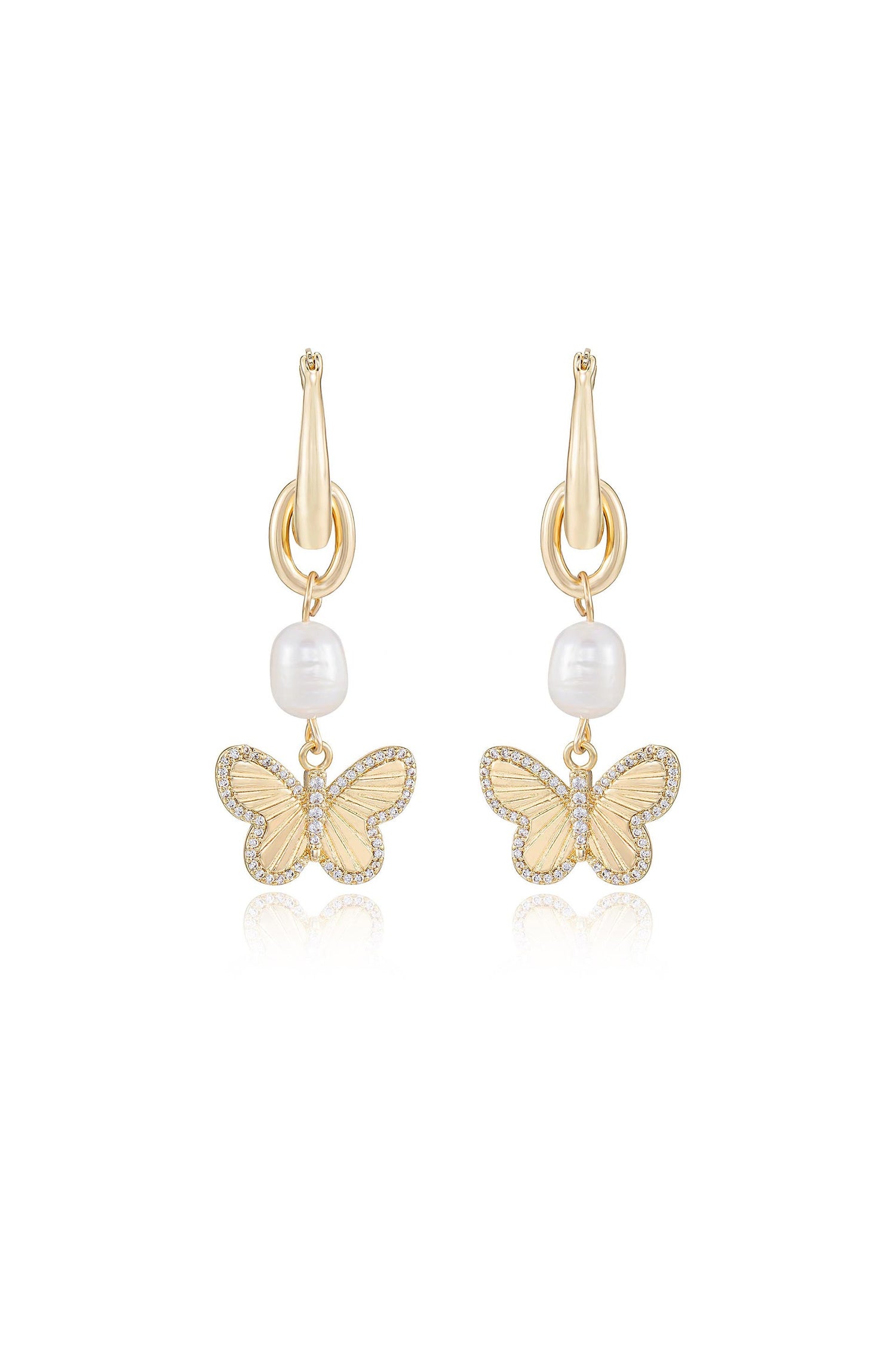 Butterfly High Pearl Drop Earrings