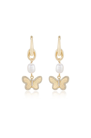 Butterfly High Pearl Drop Earrings