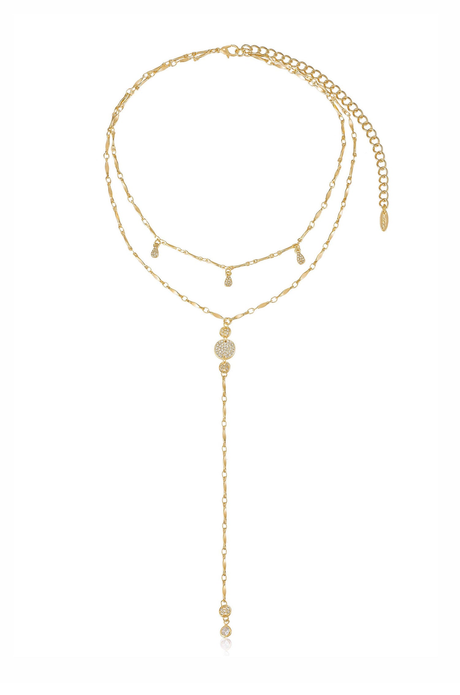 Carmine Layered Crystal Lariat Necklace by Ettika