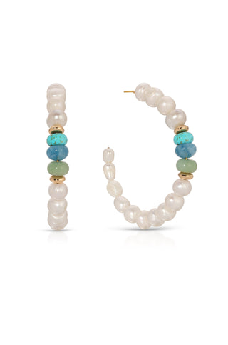 Beach Day Pearl and Gemstone Hoop Earrings