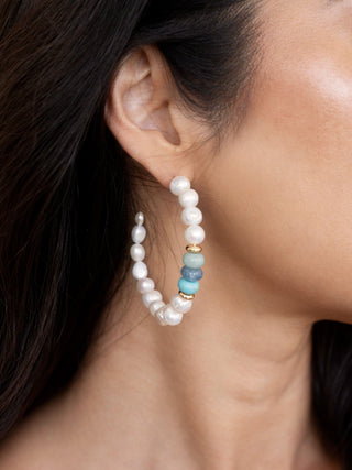 Beach Day Pearl and Gemstone Hoop Earrings