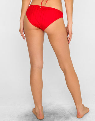 Gloria Full Coverage Bikini Bottom in Red Shiny Wide Rib - Back View