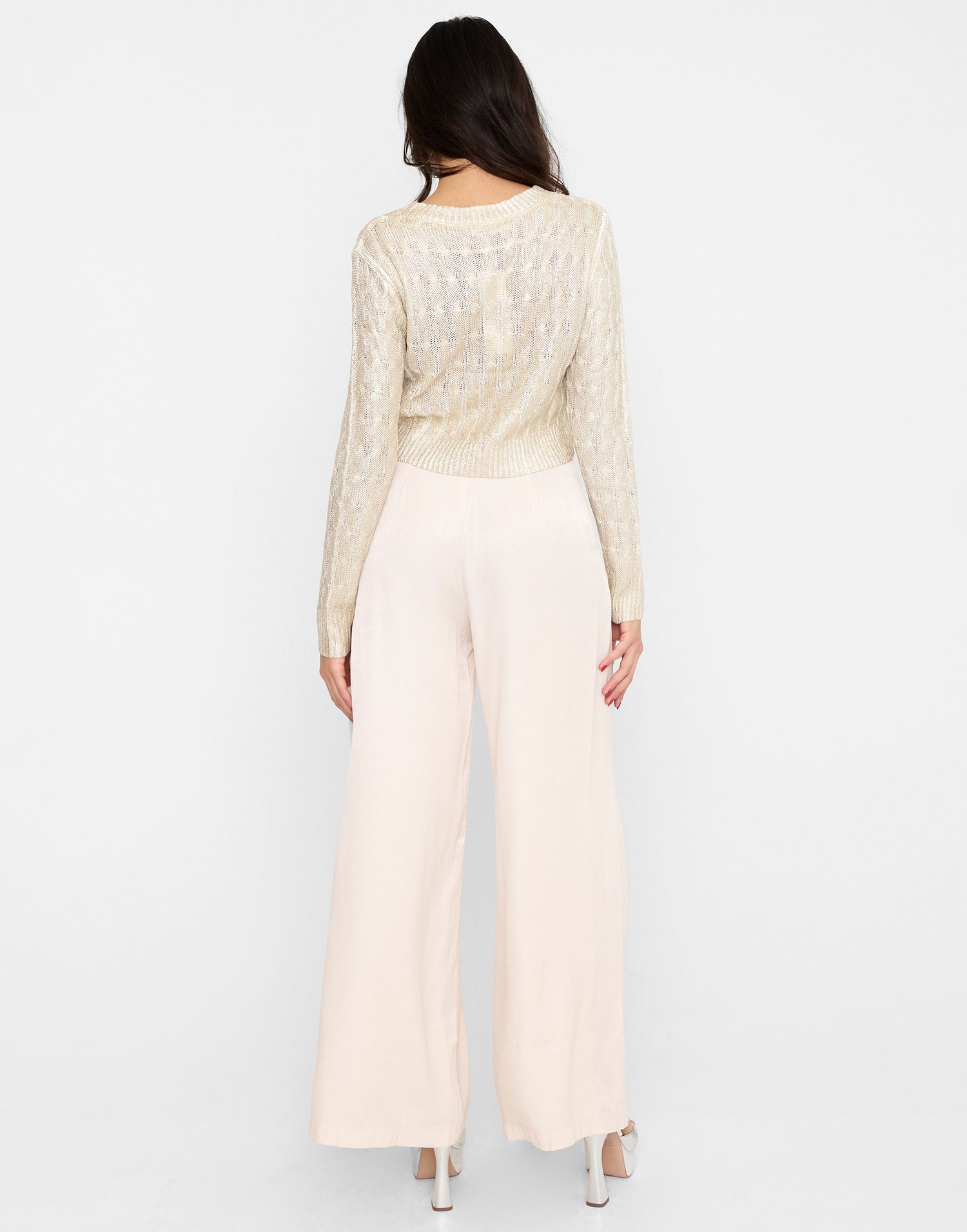 Jayda Wide Leg Pant by Summer Haus in Beige - Alternate Back View