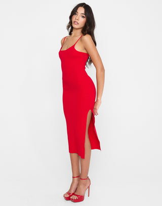 Summer Haus's Lady In Red Apparel Slit Cami Dress in Red - Alternate Angled View