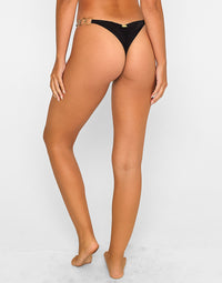 Lexi Tango Brazilian Bikini Bottom in Black with Gold Hammered Ring Hardware - Alternate Back View