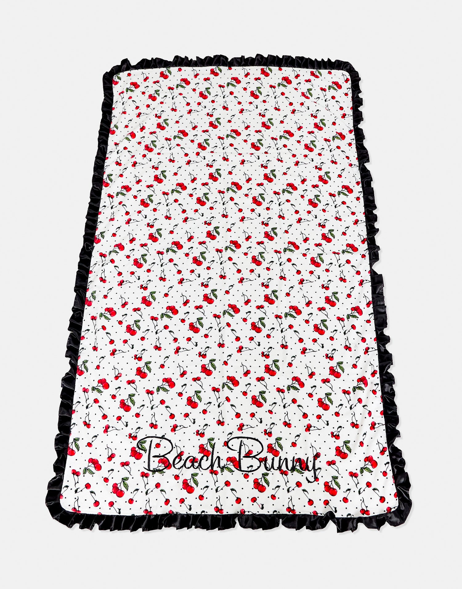 Beach Bunny Towel in Cherry Dot with Black Ruffle - Front View