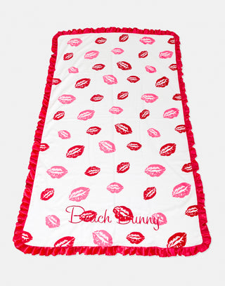 Beach Bunny Towel in Lips of an Angel with Red Ruffle - Front View