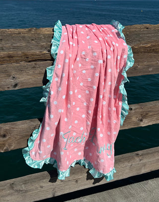 Beach Bunny Towel in Summer Dot with Teal Ruffle - Alternate Front View