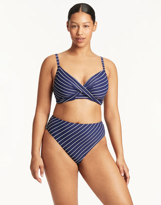 Shoreline Retro High Waist Bottom by Sea Level in Navy - Front View