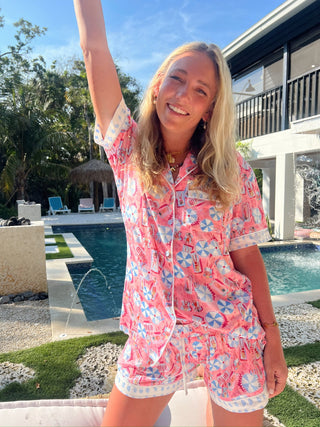 Pink Beach - Short Sleeve Pajama Set by KenzKustomz
