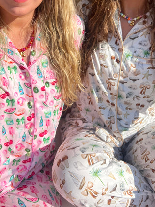 Neutral Coastal Cocktail - Short Sleeve + Pant Pajama Set by KenzKustomz
