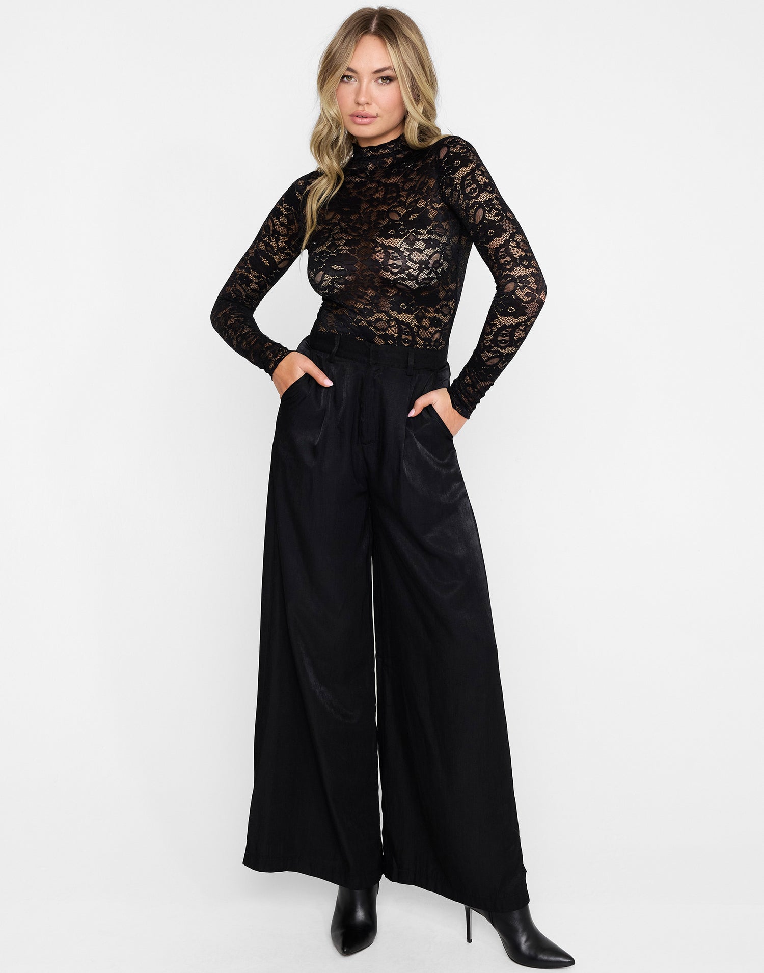 Jayda Wide Leg Pant by Summer Haus in Black - Alternate Front View 