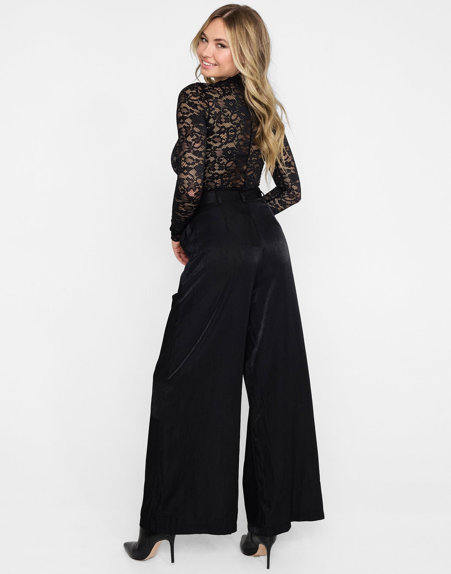 Jayda Wide Leg Pant by Summer Haus in Black - Alternate Back View 