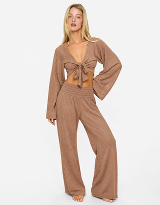 MAEVE LONG SLEEVE TIE TOP - GOLD