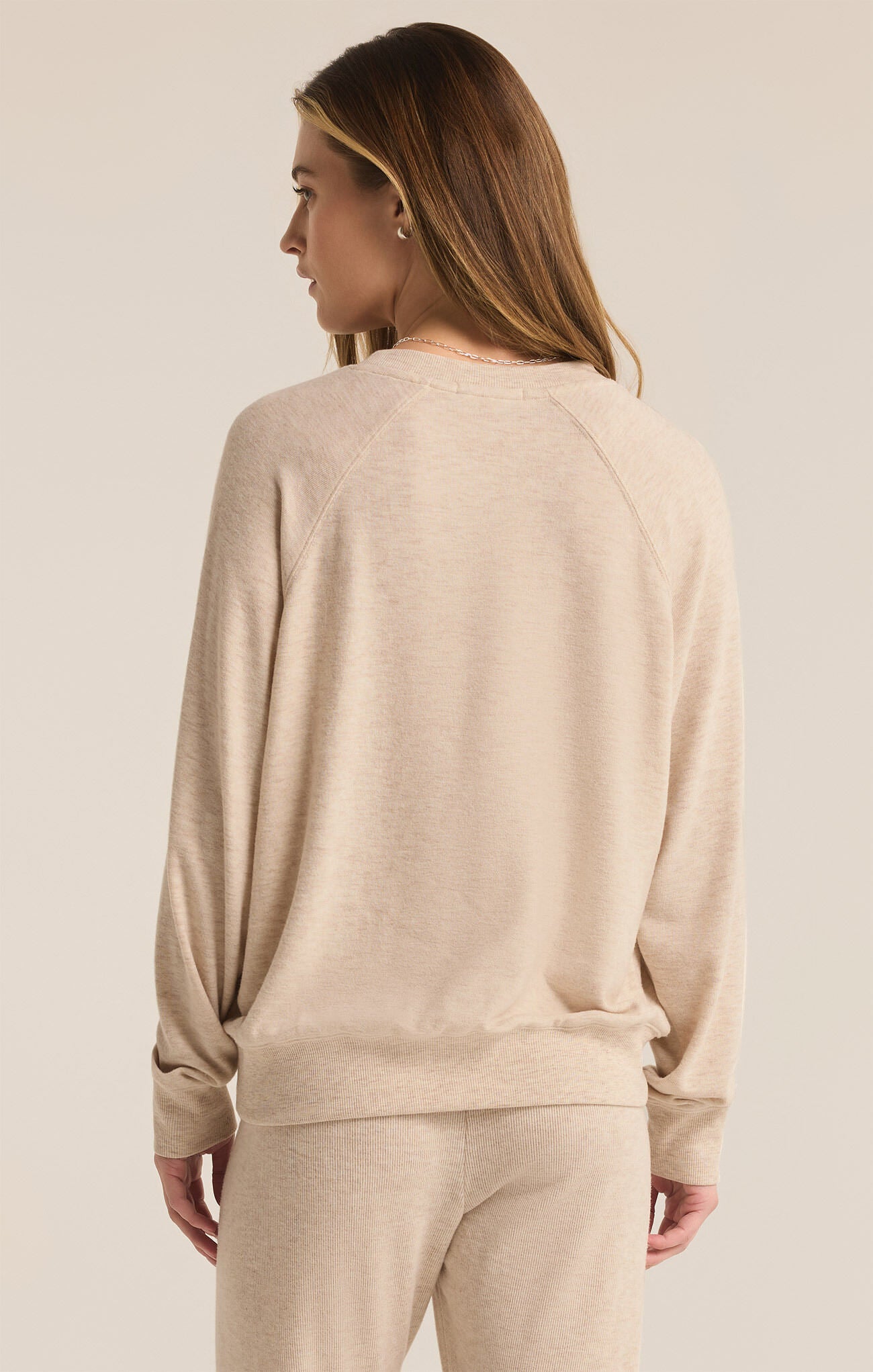 Cassie Wine Wonderland Long Sleeve Top by Z Supply - Light Oatmeal Heather