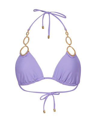 Paisley Sexy Triangle Bikini Top in Lilac with Gold Hardware - product view