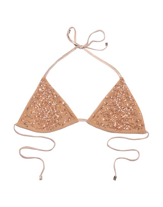 Nala Triangle Bikini Top in Rose Gold with Beads and Sequins - Product View 