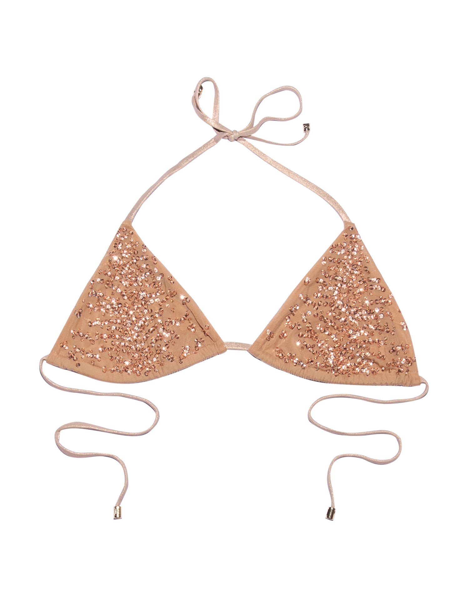 Nala Triangle Bikini Top in Rose Gold with Beads and Sequins - Product View 