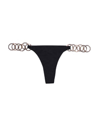 Lexi Tango Brazilian Bikini Bottom in Black with Gold Hammered Ring Hardware - Product Flatlay View