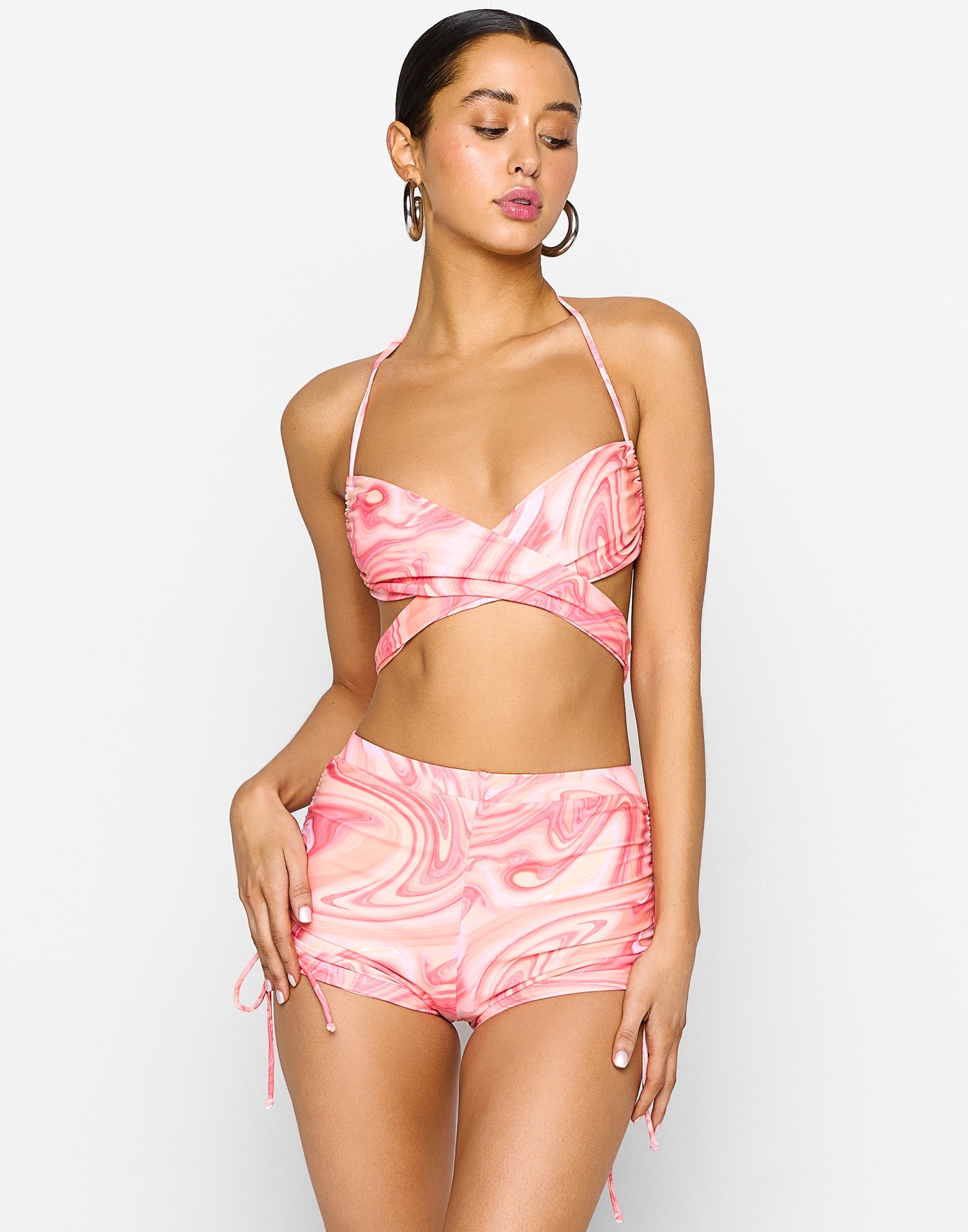 Elsa Wrap Versatile Bikini Top in Pink/Orange Multi by Summer Haus - Front View 