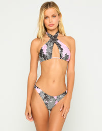Lex Cross Halter Bikini Top in Pink Splash Snake - Front View