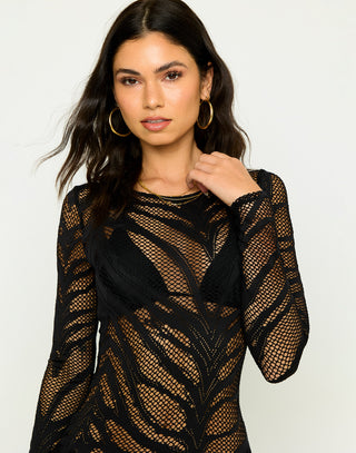 Lacey Night Mesh Maxi Dress in Black - Front Detail VIew