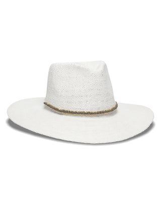 Nikki Beach's Monte Carlo Rancher Hat in White with Metal Beaded Trim - product view