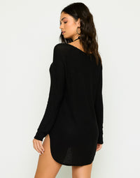 Payton Beach Sweater in Black with Criss-Cross Detail - Back View
