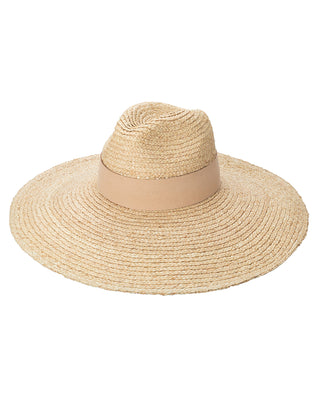 Raffia Braid Wide Brim Fedora with Suede Band in Natural by San Diego Hat Company - Product View