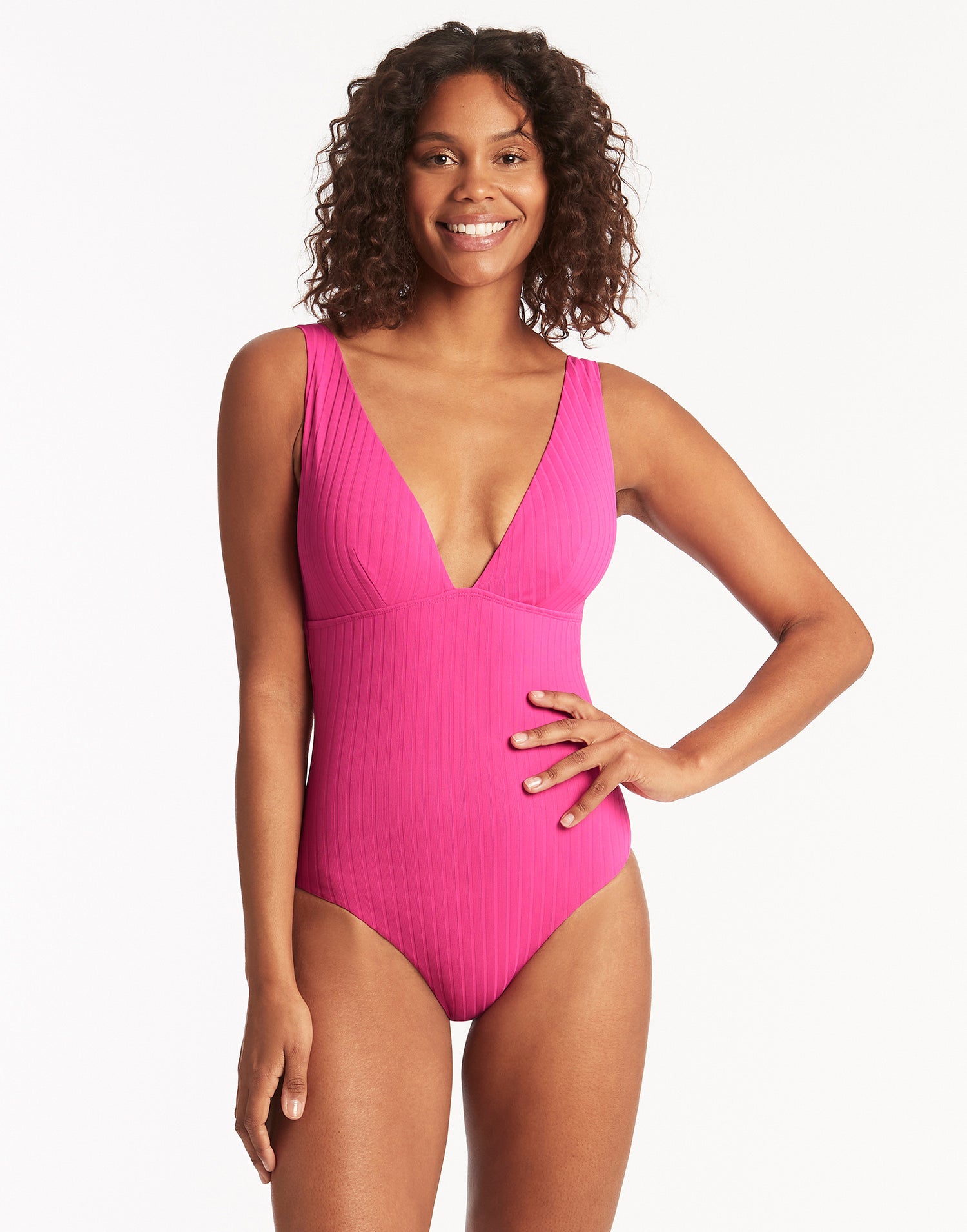 Vesper Longline One Piece by Sea Level in Hot Pink - Front View