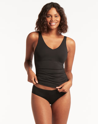 Essentials Singlet D & DD Cup Tankini Top by Sea Level in Black - Alternate Front View