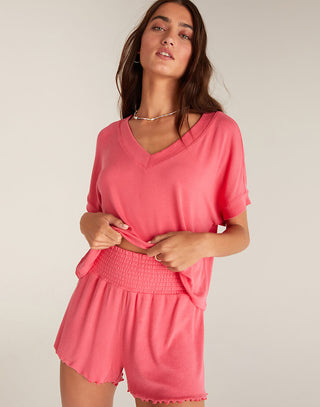 Harper Rib V-Neck Top by Z Supply in Watermelon - Alternate Front View