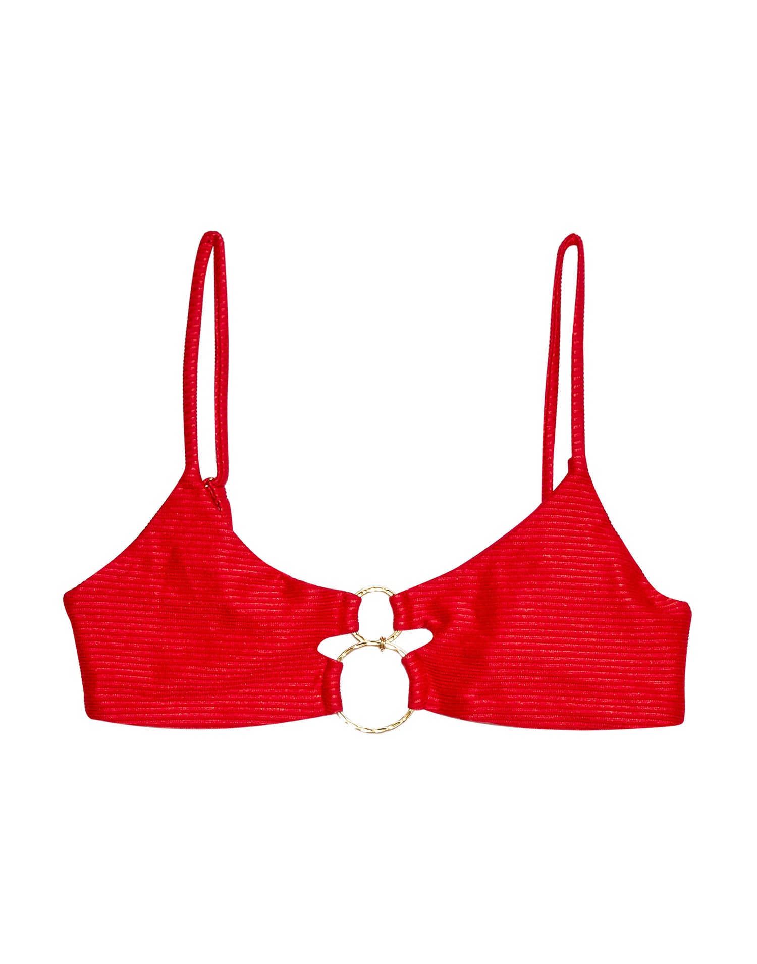 Lexi Bralette Bikini Top in Red Rib with Gold Hardware - product view 